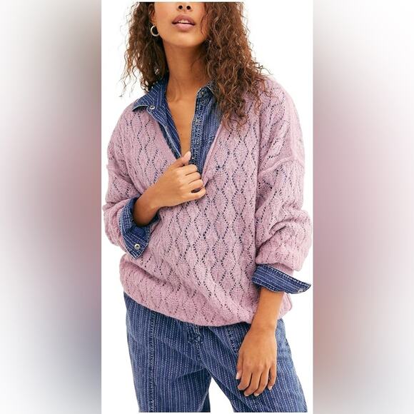 Free People‎ Say Hello Oversized Tunic Sweater Lavender purple wool alpaca - Picture 2 of 7